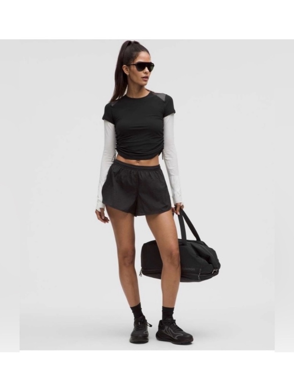 Lululemon Dolphin-Hem Mid-Rise Running Short 3"  Women’s S Black W7DE0S